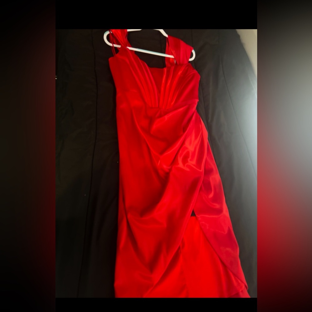 Large off the shoulders red satin dress